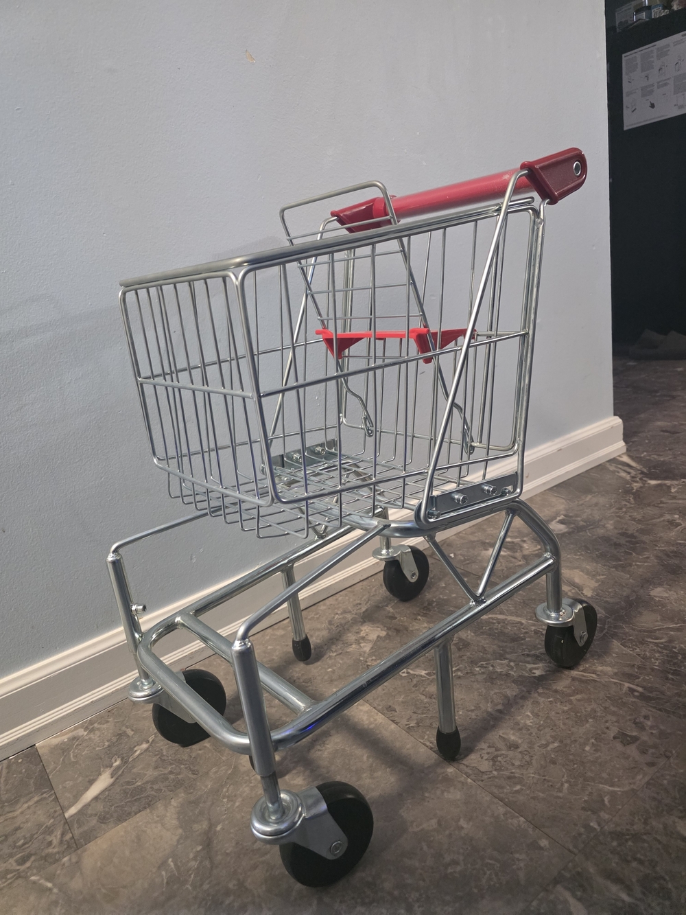 Melissa & Doug Chrome Toy Shopping Cart with Red Accents